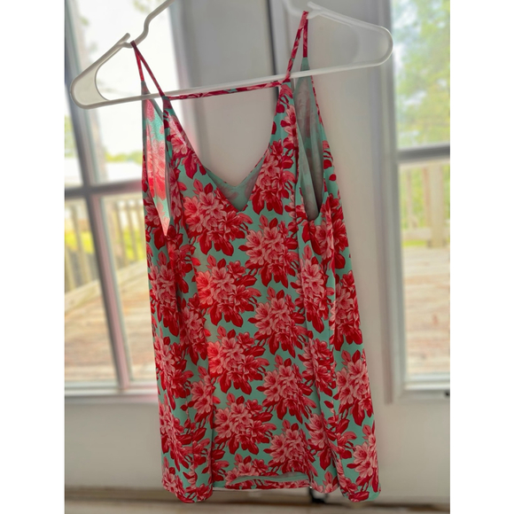 Talbots Chiffon Tank Top Womens Large Lined Green Pink Floral Sleeveless - Picture 2 of 3